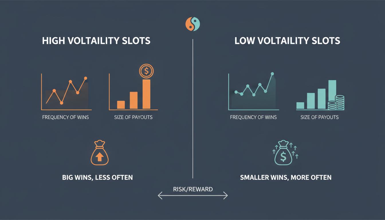 Infografika przedstawiająca zależność między RTP a zmiennością w automatach online